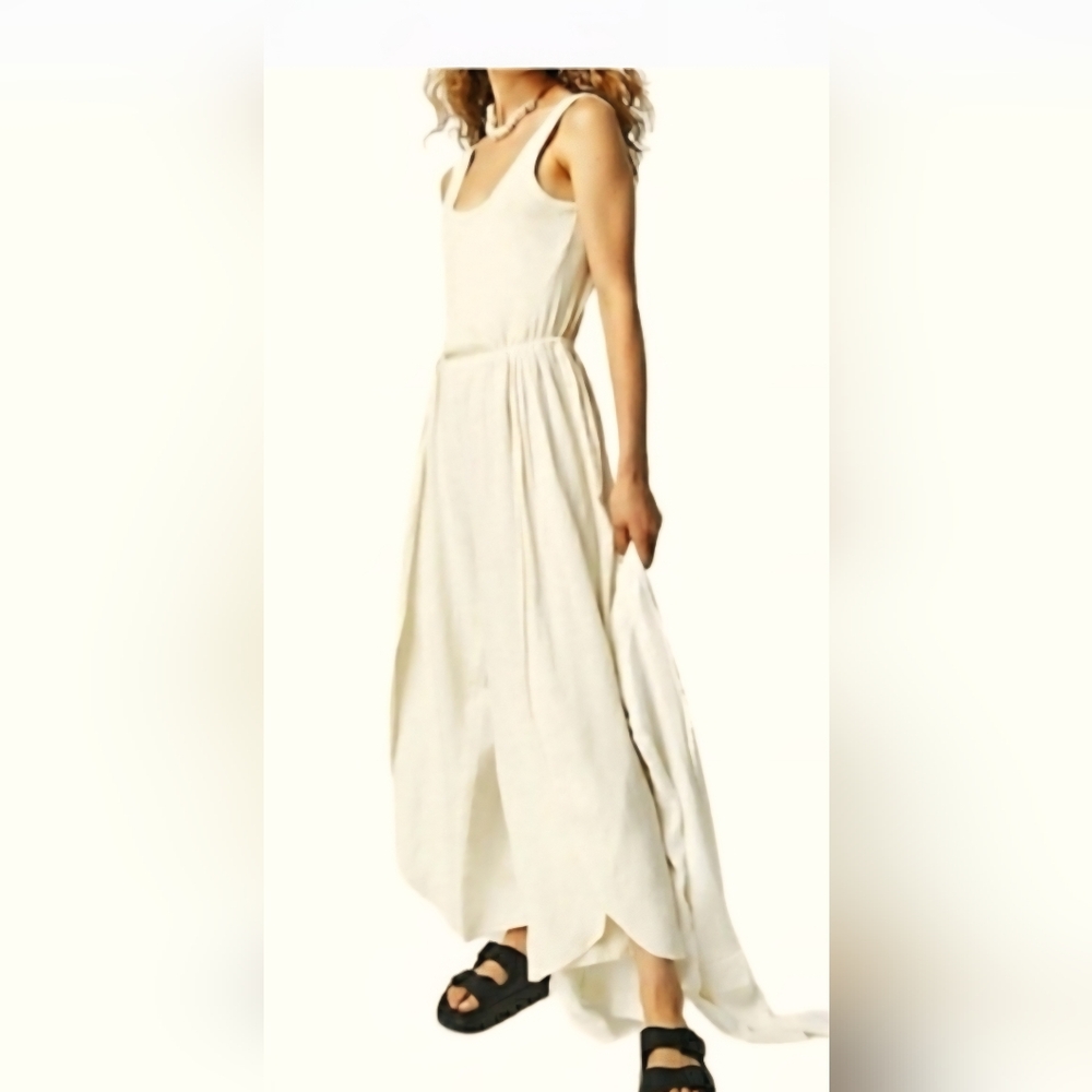 NWOT Free People Dune Breeze One Piece Ivory linen tank top wide leg jumpsuit L